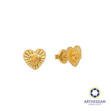 Load image into Gallery viewer, Arthesdam Jewellery 916 Gold Faceted Heart Blooming Rose Earrings
