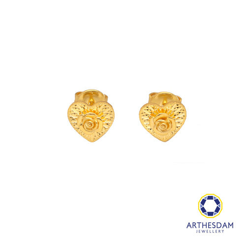 Arthesdam Jewellery 916 Gold Faceted Heart Blooming Rose Earrings