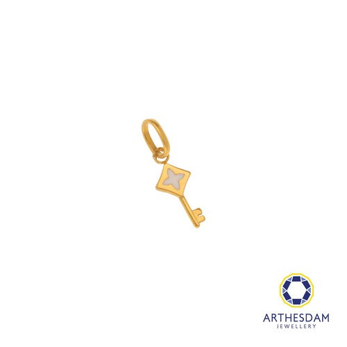 Arthesdam Jewellery 916 Gold Tiny White Enamel Diamond Key Pendant