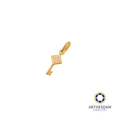 Arthesdam Jewellery 916 Gold Tiny White Enamel Diamond Key Pendant