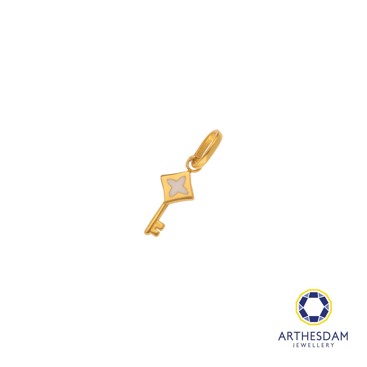 Arthesdam Jewellery 916 Gold Tiny White Enamel Diamond Key Pendant