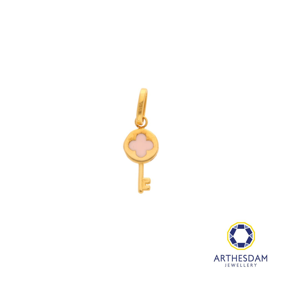 Arthesdam Jewellery 916 Gold Tiny Pink Enamel Clover Key Pendant