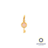 Arthesdam Jewellery 916 Gold Tiny Pink Enamel Clover Key Pendant