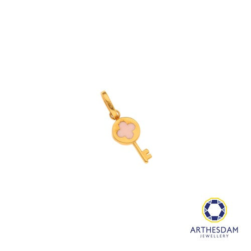 Arthesdam Jewellery 916 Gold Tiny Pink Enamel Clover Key Pendant