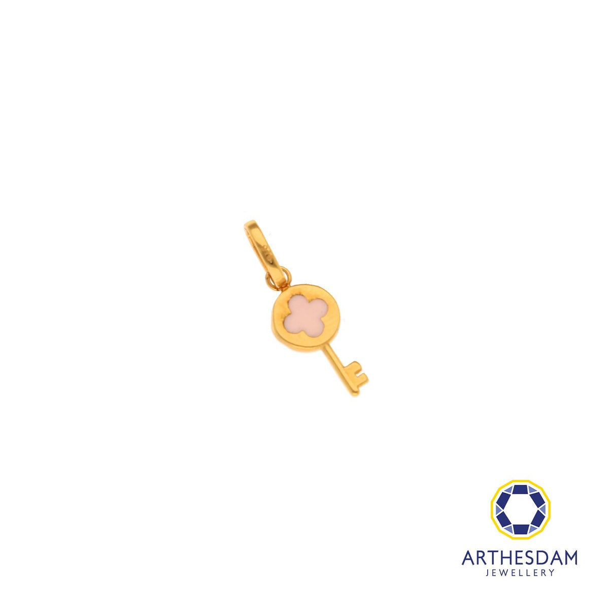 Arthesdam Jewellery 916 Gold Tiny Pink Enamel Clover Key Pendant