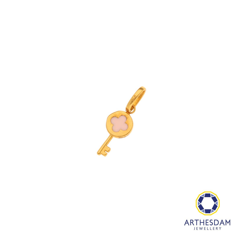 Arthesdam Jewellery 916 Gold Tiny Pink Enamel Clover Key Pendant