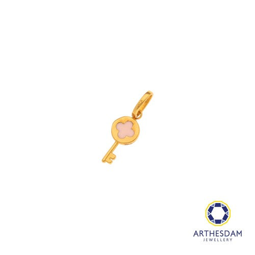 Arthesdam Jewellery 916 Gold Tiny Pink Enamel Clover Key Pendant