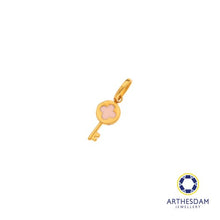 Load image into Gallery viewer, Arthesdam Jewellery 916 Gold Tiny Pink Enamel Clover Key Pendant

