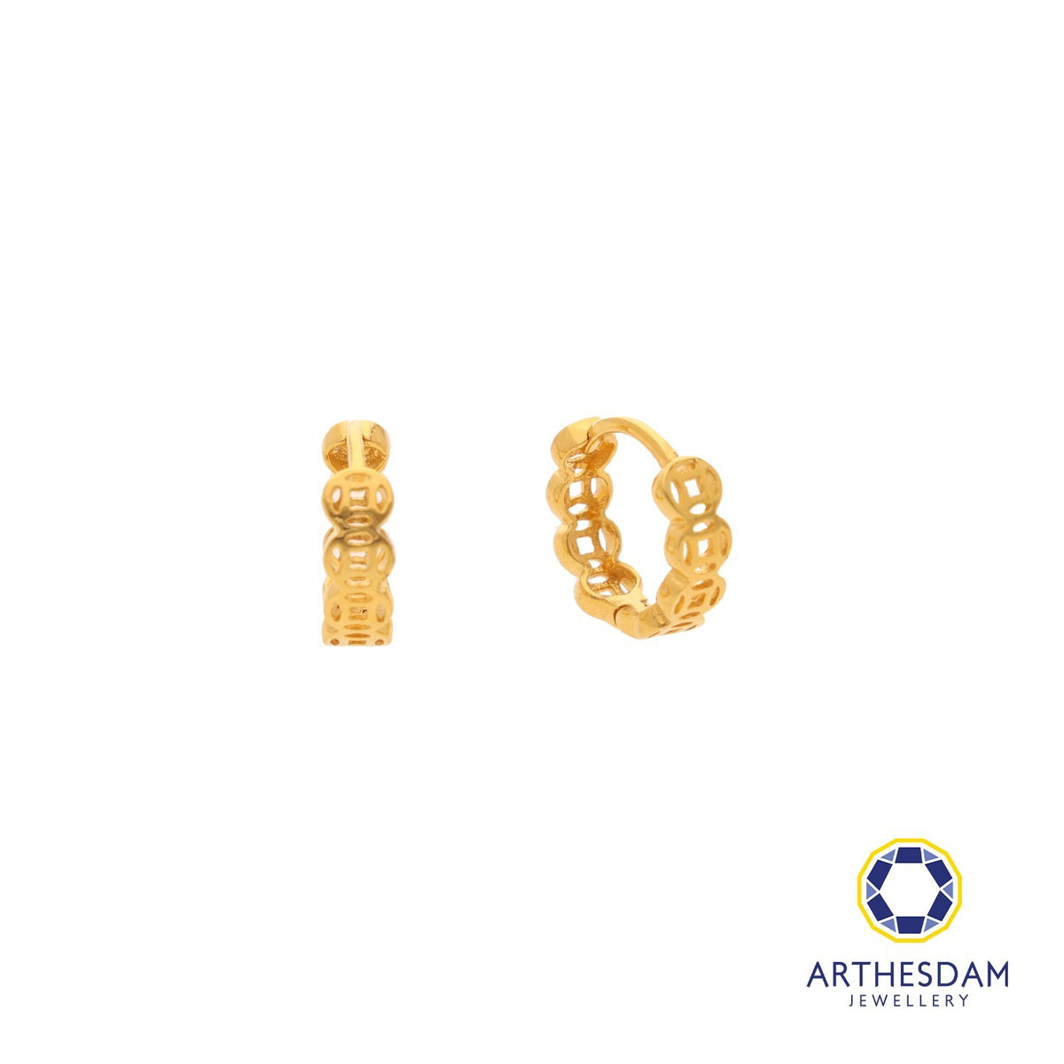 Arthesdam Jewellery 916 Gold Lucky Coin Hoop Earrings