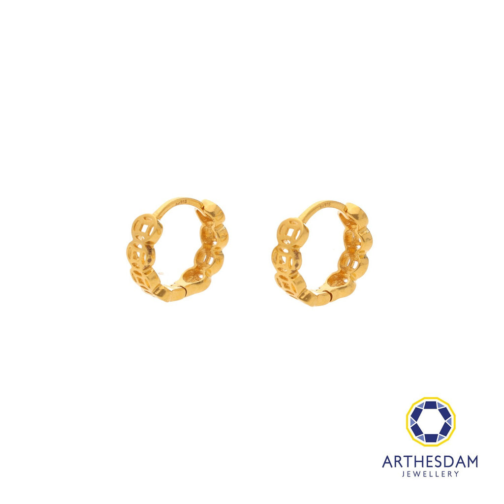 Arthesdam Jewellery 916 Gold Lucky Coin Hoop Earrings