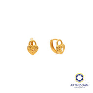 Arthesdam Jewellery 916 Gold Tiny Faceted Heart Lock Hoop Earrings