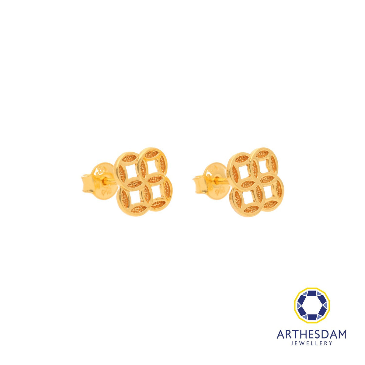 Arthesdam Jewellery 916 Gold 4 Lucky Coin Earrings