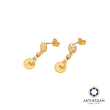 Load image into Gallery viewer, Arthesdam Jewellery 916 Gold Dangling Prosperity Fu Coin Earrings
