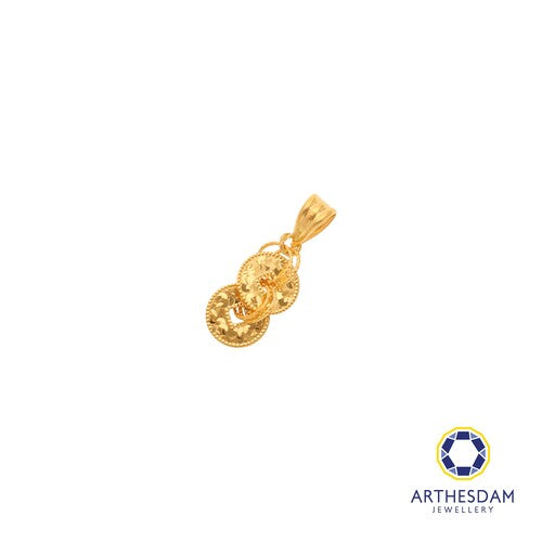 Arthesdam Jewellery 916 Gold Dangling 2 Lucky Coin Pendant
