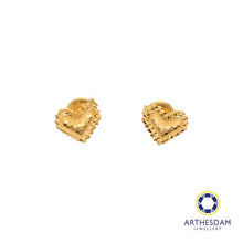 Load image into Gallery viewer, Arthesdam Jewellery 916 Gold Faceted Honeycomb Heart Earring
