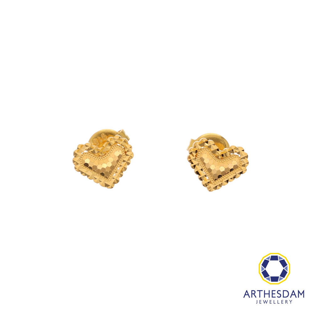 Arthesdam Jewellery 916 Gold Faceted Honeycomb Heart Earring