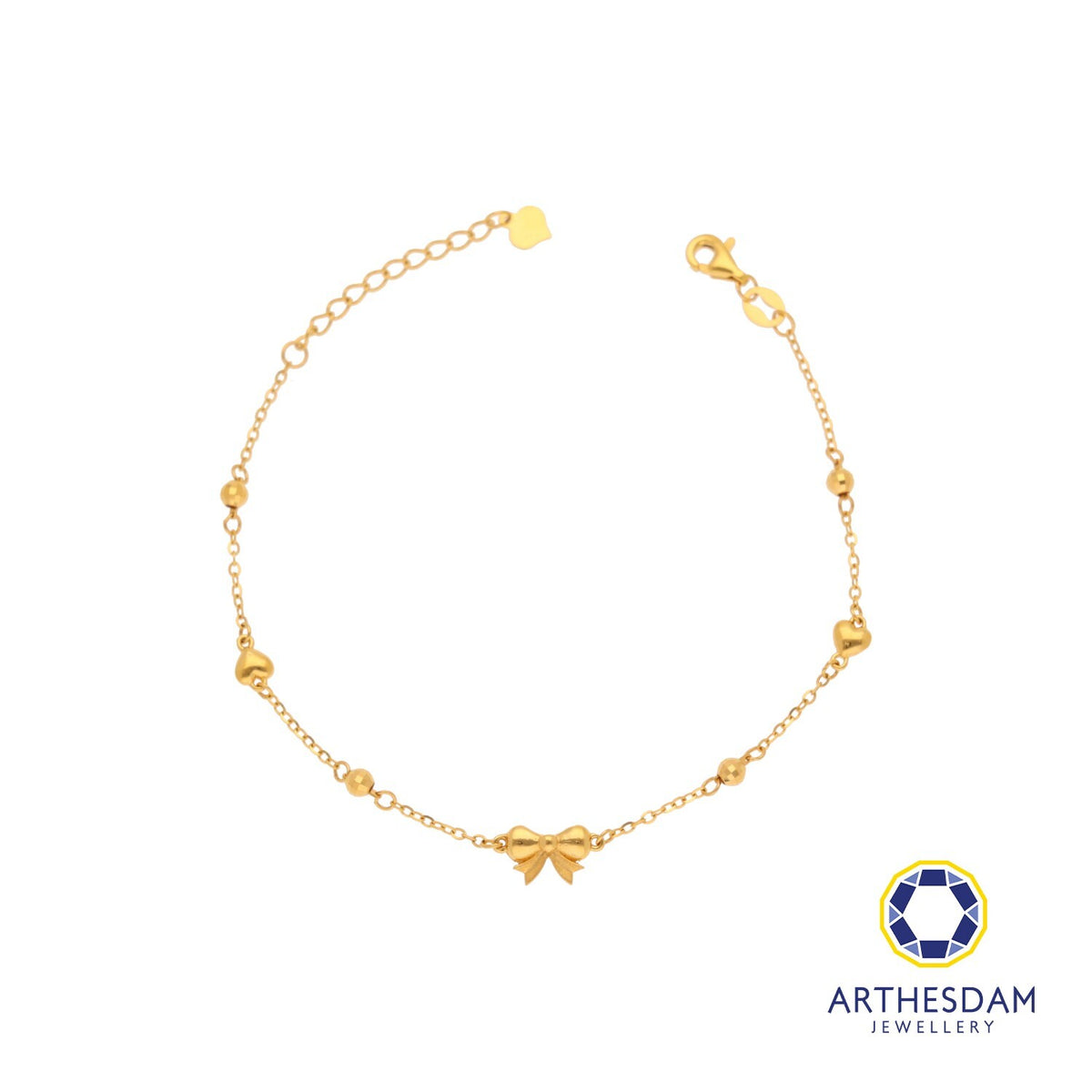 Arthesdam Jewellery 916 Gold Ribbon with Tiny Heart Bracelet
