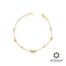 Load image into Gallery viewer, Arthesdam Jewellery 916 Gold Ribbon with Tiny Heart Bracelet
