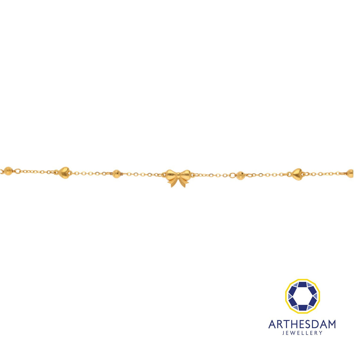 Arthesdam Jewellery 916 Gold Ribbon with Tiny Heart Bracelet