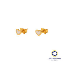 Load image into Gallery viewer, Arthesdam Jewellery 916 Gold Tiny White Hearts Earrings
