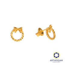 Load image into Gallery viewer, Arthesdam Jewellery 916 Gold Circle with Bow Earrings
