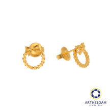 Load image into Gallery viewer, Arthesdam Jewellery 916 Gold Circle with Bow Earrings
