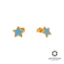 Load image into Gallery viewer, Arthesdam Jewellery 916 Gold Blue Pastel Star Earrings
