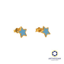 Load image into Gallery viewer, Arthesdam Jewellery 916 Gold Blue Pastel Star Earrings
