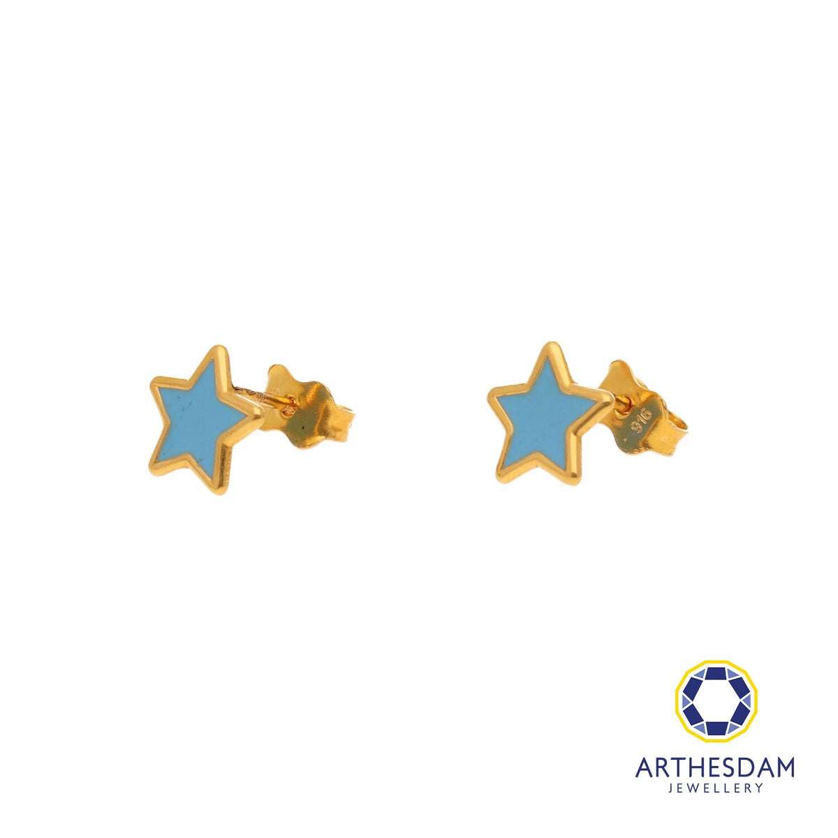 Arthesdam Jewellery 916 Gold Blue Pastel Star Earrings