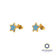 Load image into Gallery viewer, Arthesdam Jewellery 916 Gold Blue Pastel Star Earrings
