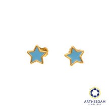 Load image into Gallery viewer, Arthesdam Jewellery 916 Gold Blue Pastel Star Earrings
