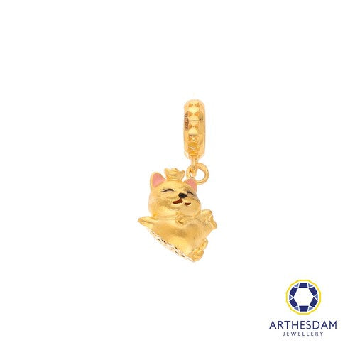 Arthesdam Jewellery 916 Gold Dancing Pink Fortune Cat Charm