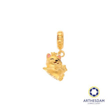 Load image into Gallery viewer, Arthesdam Jewellery 916 Gold Dancing Pink Fortune Cat Charm
