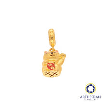 Load image into Gallery viewer, Arthesdam Jewellery 916 Gold Pink Fortune Cat Red 招福 Charm
