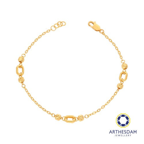 Arthesdam Jewellery 916 Gold Oval Ring with Faceted Ball Bracelet