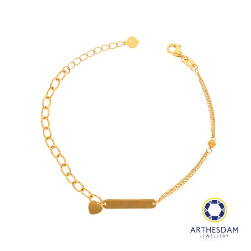 Arthesdam Jewellery 916 Gold Dual Chain with Bar and Heart Charm Bracelet