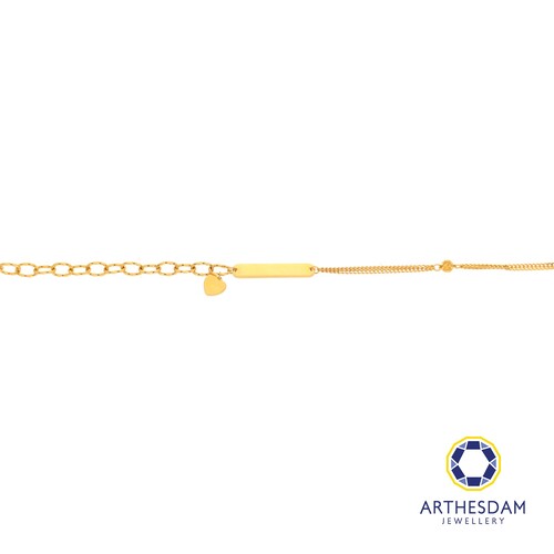 Arthesdam Jewellery 916 Gold Dual Chain with Bar and Heart Charm Bracelet