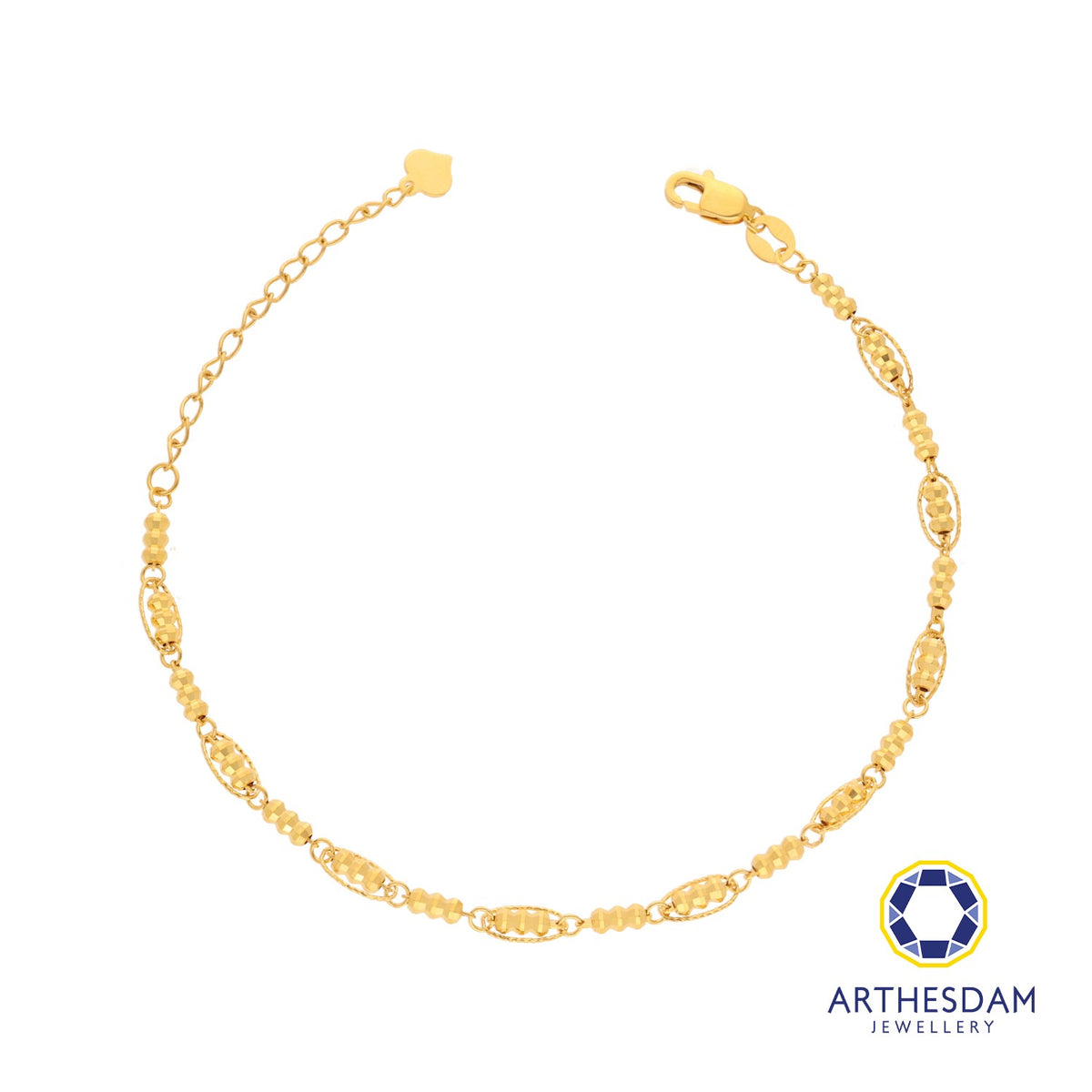 Arthesdam Jewellery 916 Gold Triple Ball with Oval Frame Bracelet