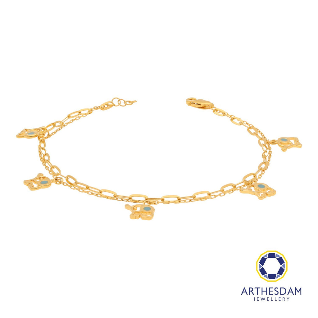 Arthesdam Jewellery 916 Gold Double Layer Dangling Blue Elephant Bracelet