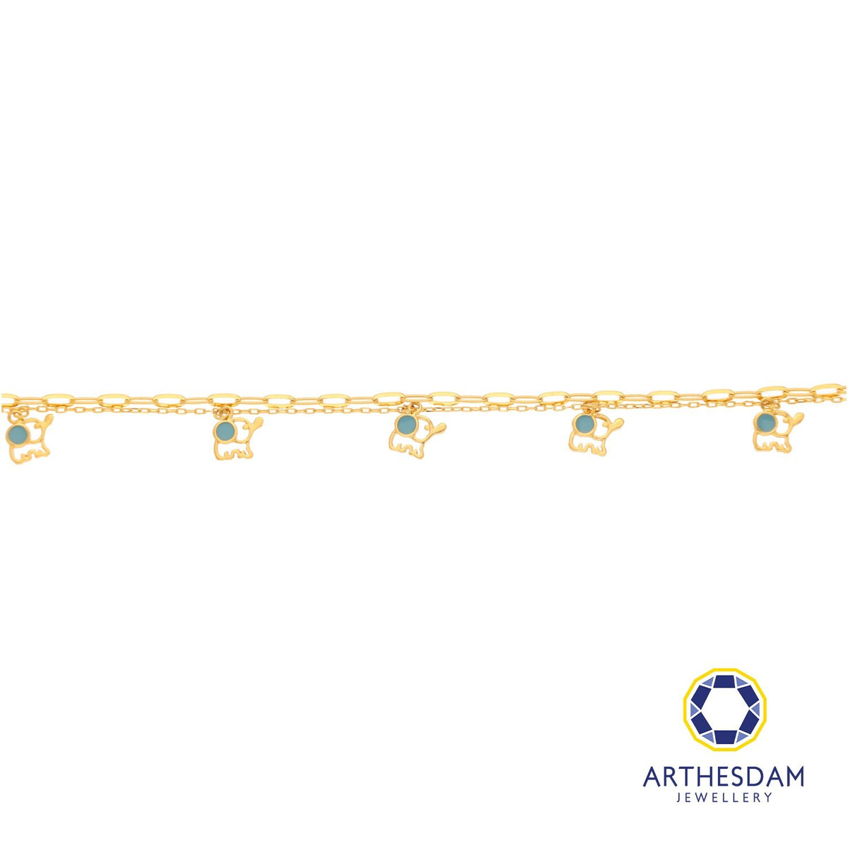 Arthesdam Jewellery 916 Gold Double Layer Dangling Blue Elephant Bracelet