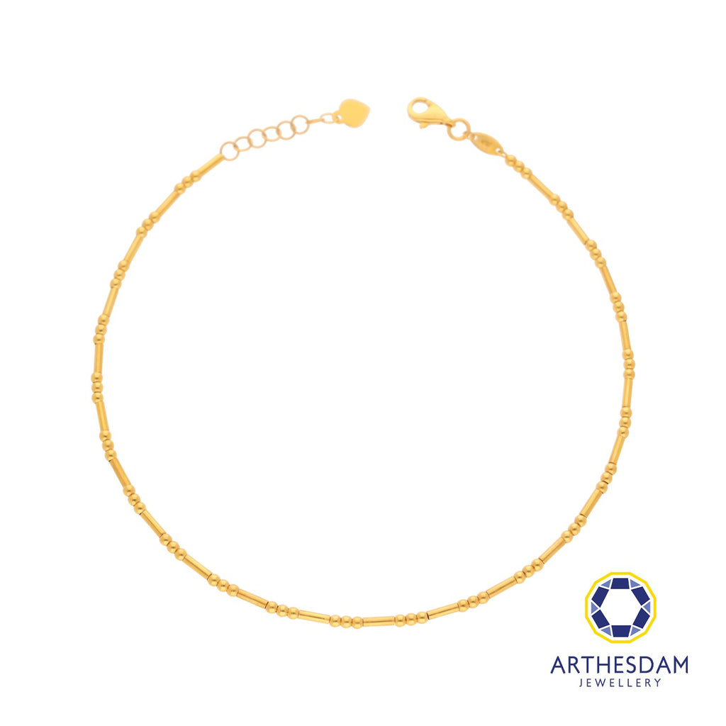 Arthesdam Jewellery 916 Gold Triple Ball and Tube Anklet