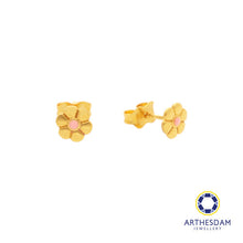 Load image into Gallery viewer, Arthesdam Jewellery 916 Gold Flower with Pink Enamel Earrings
