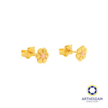 Load image into Gallery viewer, Arthesdam Jewellery 916 Gold Flower with Pink Enamel Earrings
