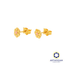 Load image into Gallery viewer, Arthesdam Jewellery 916 Gold Flower with Pink Enamel Earrings
