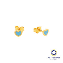 Load image into Gallery viewer, Arthesdam Jewellery 916 Gold Tiny Blue Hearts Earrings
