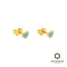 Load image into Gallery viewer, Arthesdam Jewellery 916 Gold Tiny Blue Hearts Earrings
