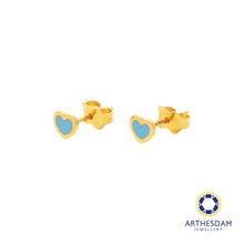 Load image into Gallery viewer, Arthesdam Jewellery 916 Gold Tiny Blue Hearts Earrings
