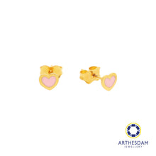 Load image into Gallery viewer, Arthesdam Jewellery 916 Gold Tiny Pink Hearts Earrings
