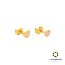 Load image into Gallery viewer, Arthesdam Jewellery 916 Gold Tiny Pink Hearts Earrings
