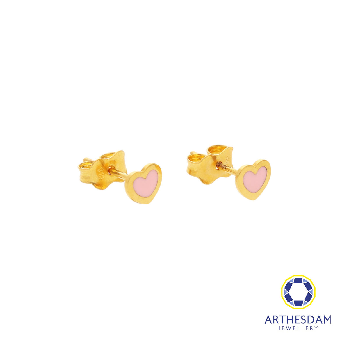 Arthesdam Jewellery 916 Gold Tiny Pink Hearts Earrings